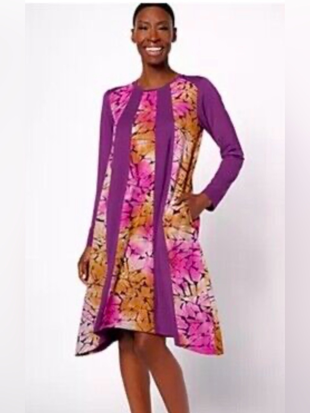 LOGO by Lori Goldstein pieced jacquard knit dress